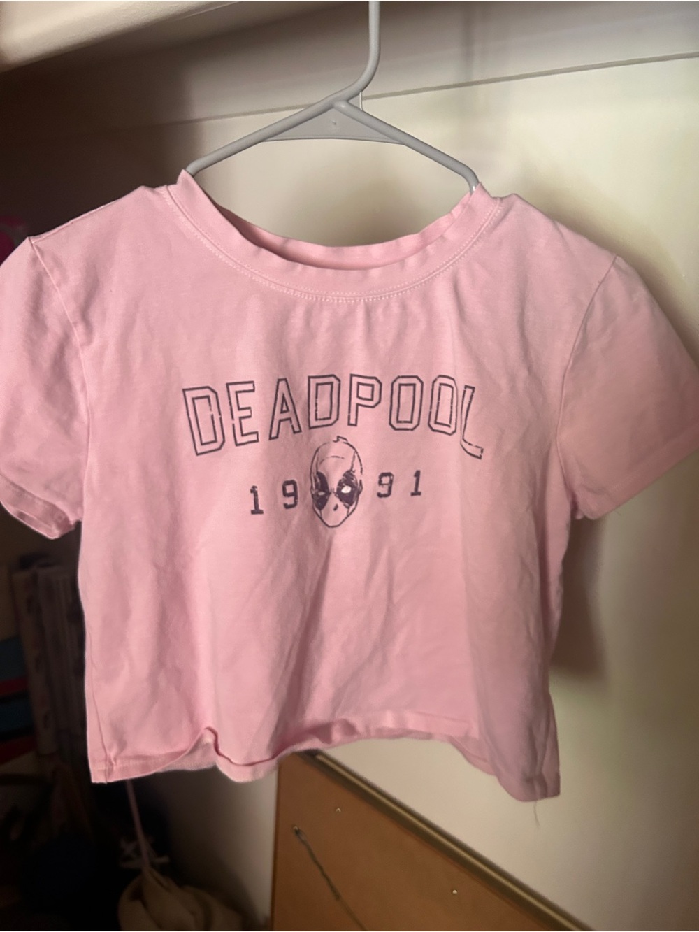 Pink Deadpool Graphic Crop Tee